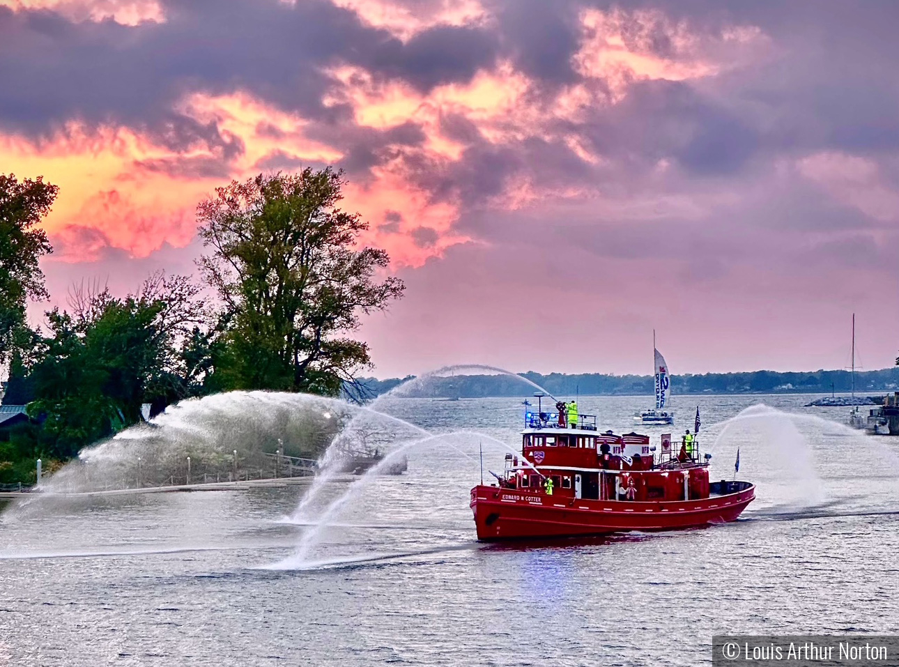 Fireboat Display ON Lake Erie by Louis Arthur Norton