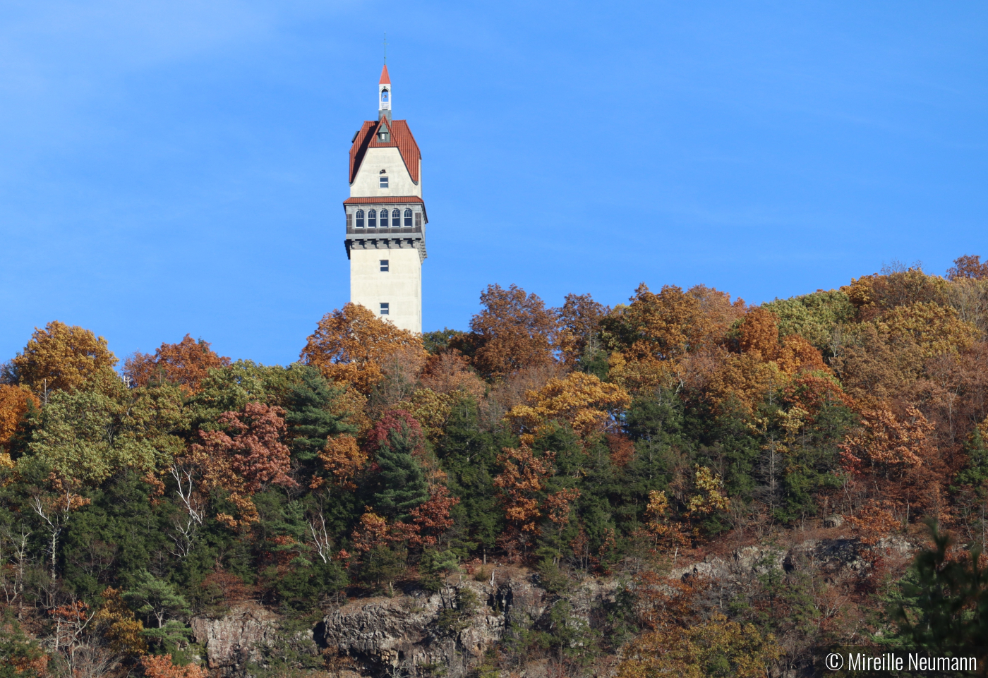 Heublein Tower in fall by Mireille Neumann