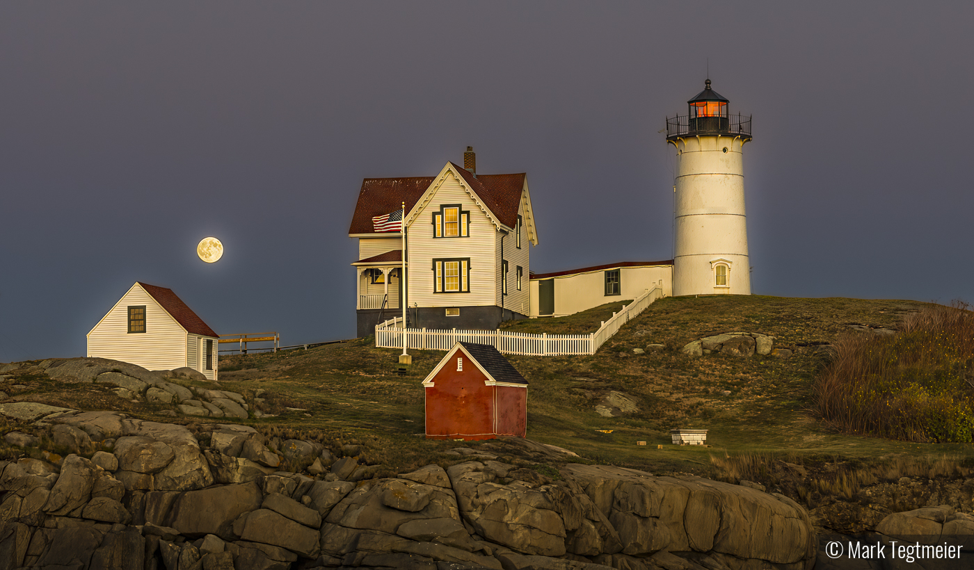 Moonrise Over Nubble Light by Mark Tegtmeier
